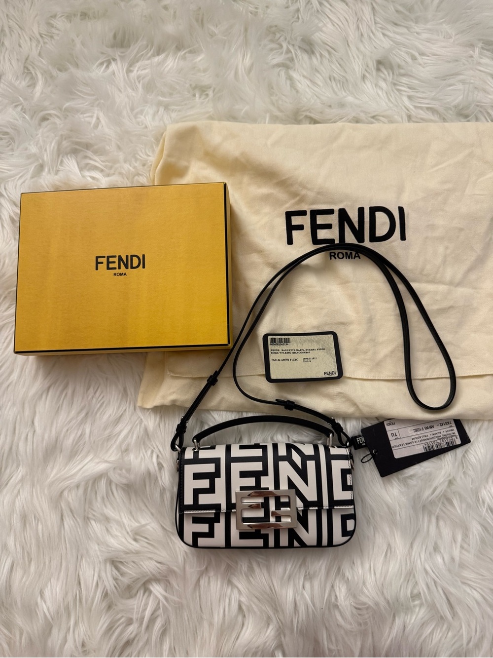 Fendi Black & White FF Logo baguette Mini